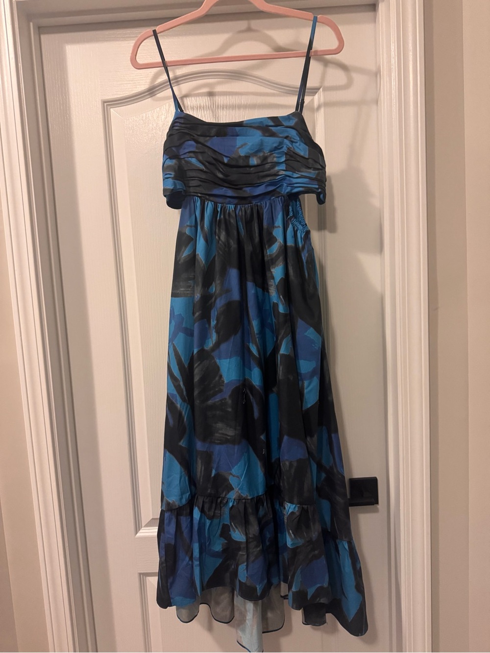 Hutch Blue and Black Floral Midi Dress with Spaghetti Straps